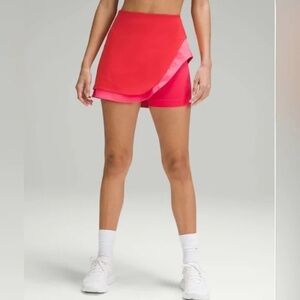 Lululemon Asymmetrical Layered HR Tennis Skirt in Hot Heat/Lip Gloss/Red Glow 6